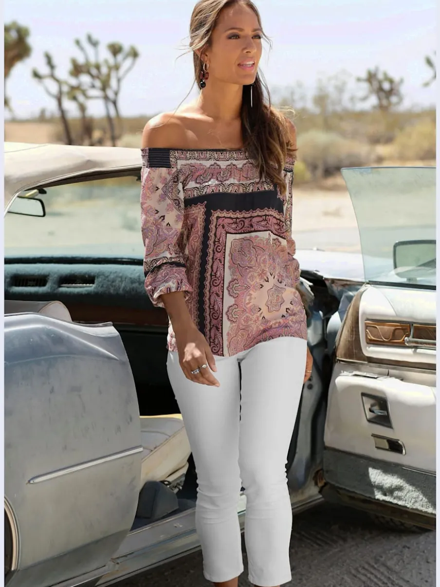 Jegging 7/8 coupe étroite avec poches décoratives et denim élastique