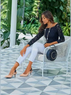 Jegging 7/8 coupe étroite avec poches décoratives et denim élastique