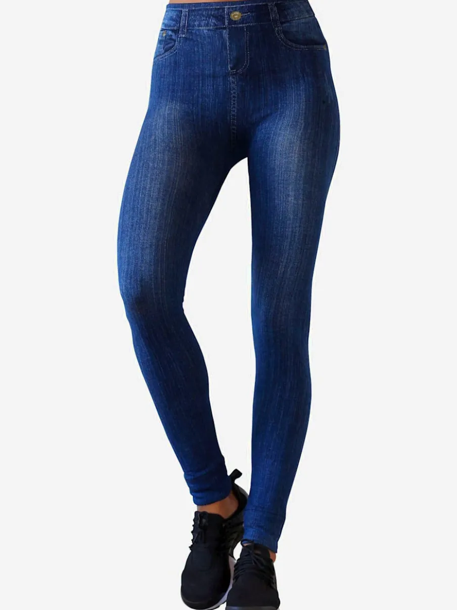 Jeggings sans coutures avec aspect jean imprimé confortable