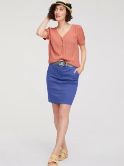 Jupe chino moderne droite en coton délavé stylisée