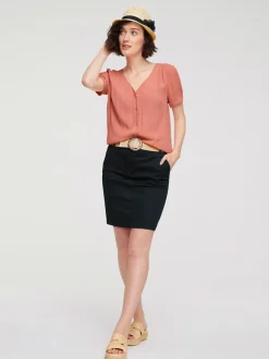 Jupe chino moderne droite en coton délavé stylisée