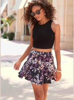 Jupe-culotte avec short intégré et ceinture élastique douce