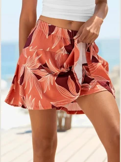 Jupe-culotte à ceinture élastique avec short intégré et coupe évasée