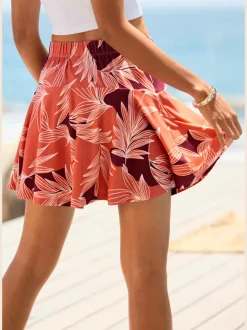 Jupe-culotte à ceinture élastique avec short intégré et coupe évasée