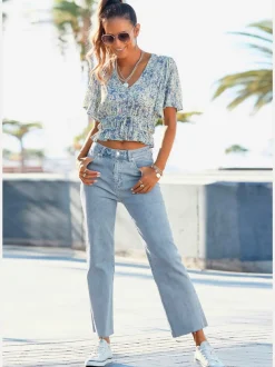 Jupe-culotte en jean à jambes évasées cinq poches