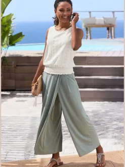 Jupe-culotte en jersey doux avec ceinture élastique et chevauchement