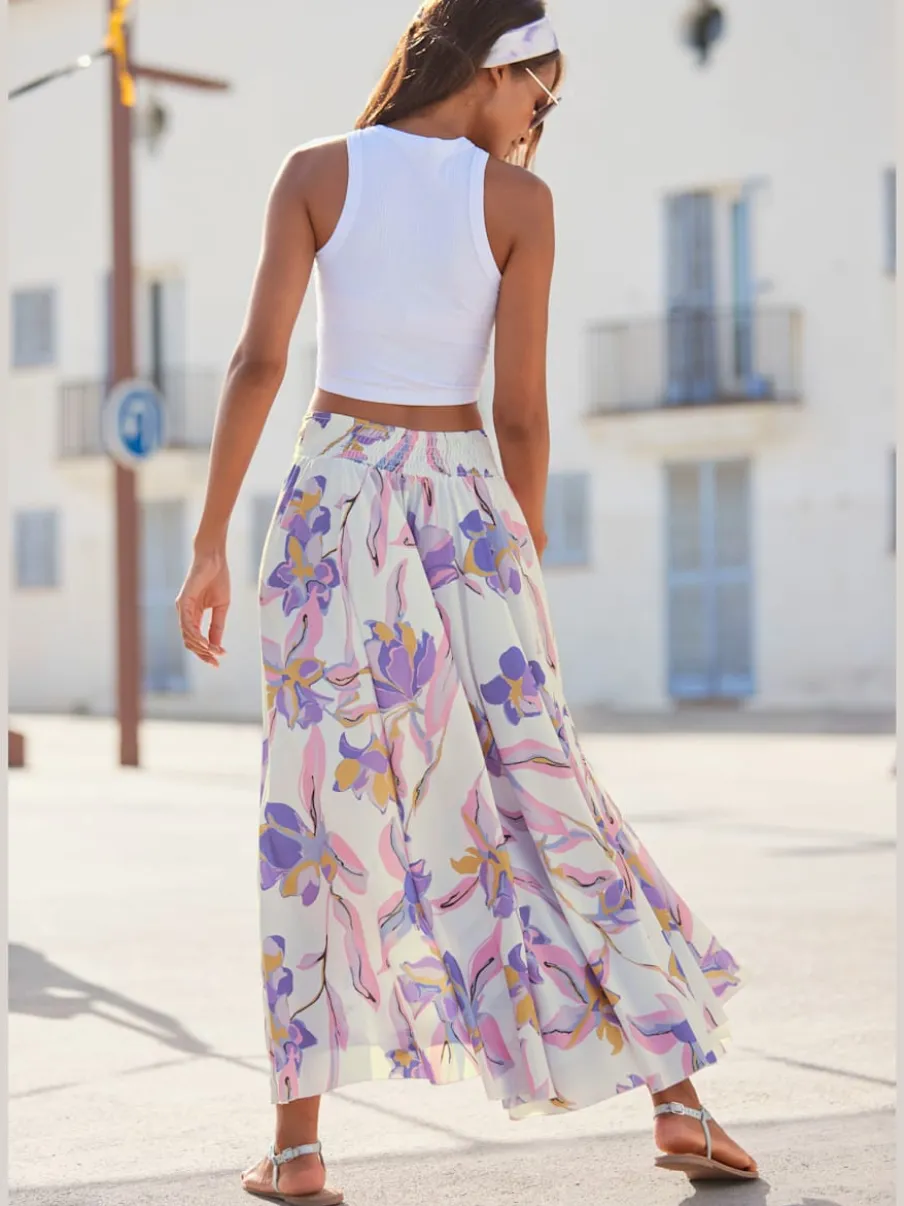 Jupe-culotte imprimée avec jambes extra-larges et matière fluide
