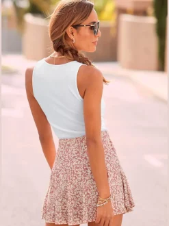 Jupe-culotte imprimée florale avec short intégré confortable