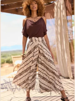 Jupe-culotte à jambes extra-larges avec imprimé graphique et matière fluide