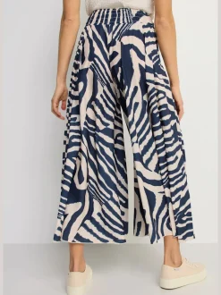 Jupe-culotte à jambes extra-larges avec imprimé zèbre et bord-côte froncé