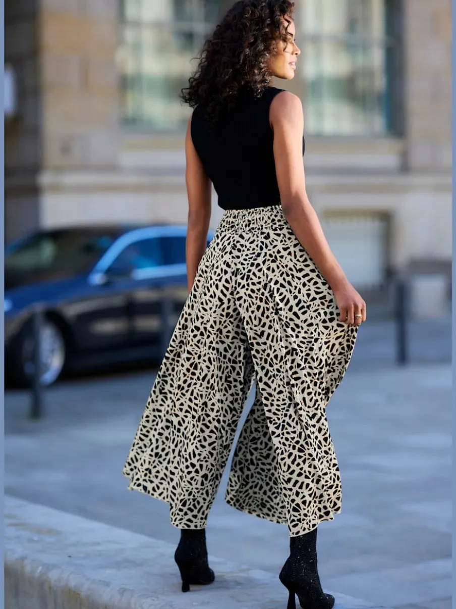 Jupe-culotte à jambes extra-larges avec imprimé fluide et style jupe