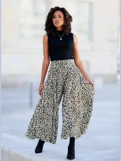 Jupe-culotte à jambes extra-larges avec imprimé fluide et style jupe