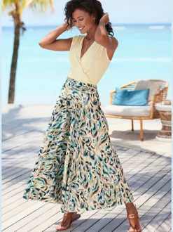 Jupe-culotte à jambes extra-larges avec imprimé fluide