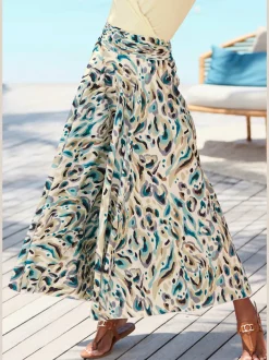 Jupe-culotte à jambes extra-larges avec imprimé fluide