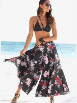 Jupe-culotte longue à imprimé fleuri avec jambes extra-larges