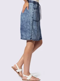 Jupe à effet délavé avec ceinture élastique et poches