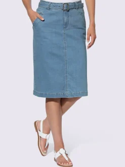 Jupe en jean avec ceinture et détails brillants faits-main
