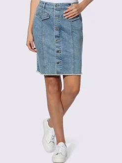 Jupe en jean avec poches arrière et ourlet à franges