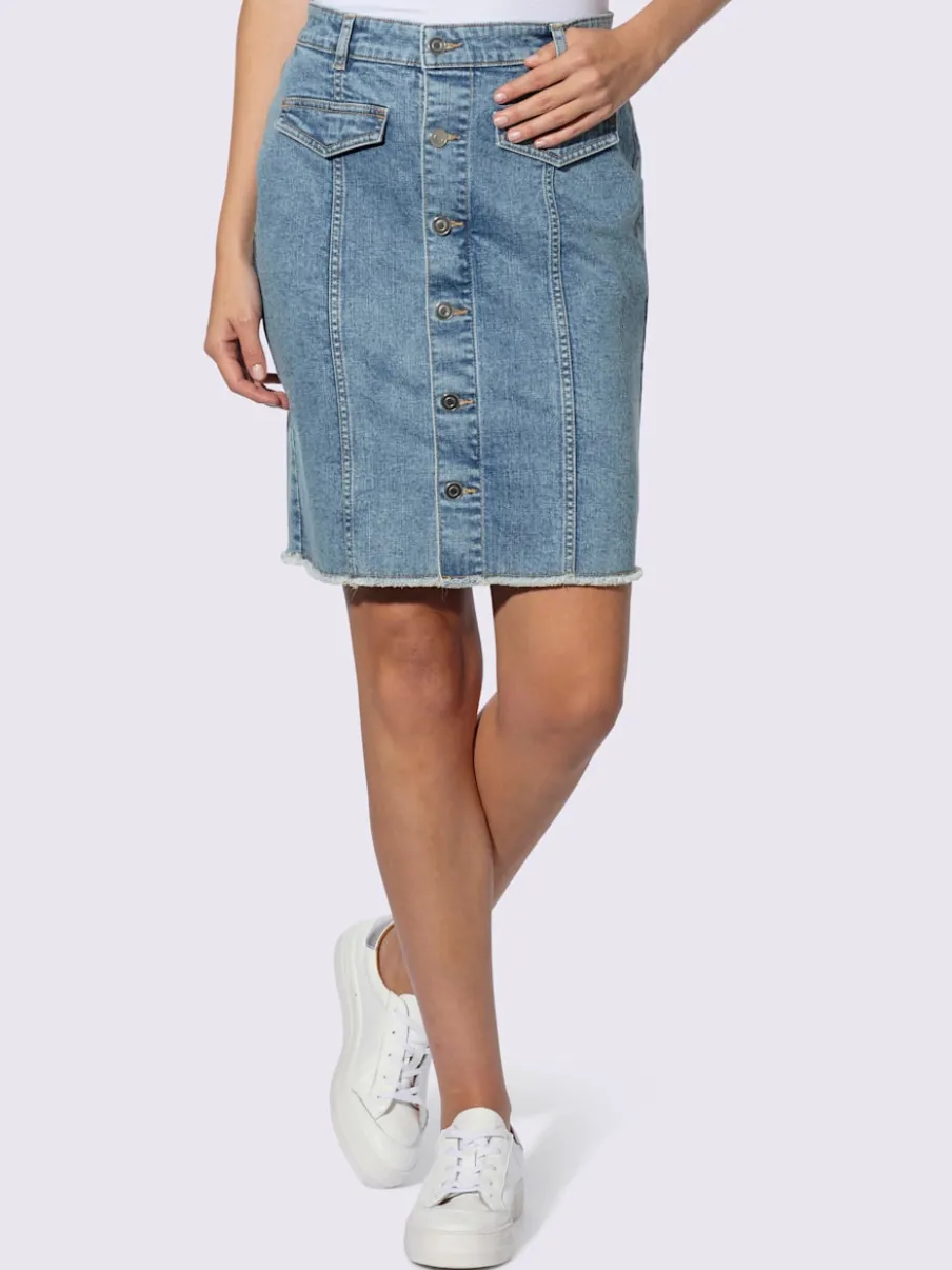 Jupe en jean avec poches arrière et ourlet à franges