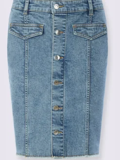 Jupe en jean avec poches arrière et ourlet à franges