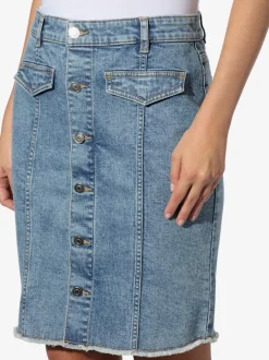 Jupe en jean avec poches arrière et ourlet à franges
