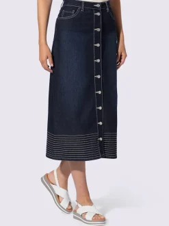 Jupe en jean cinq poches avec boutonnières en denim