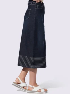 Jupe en jean cinq poches avec boutonnières en denim