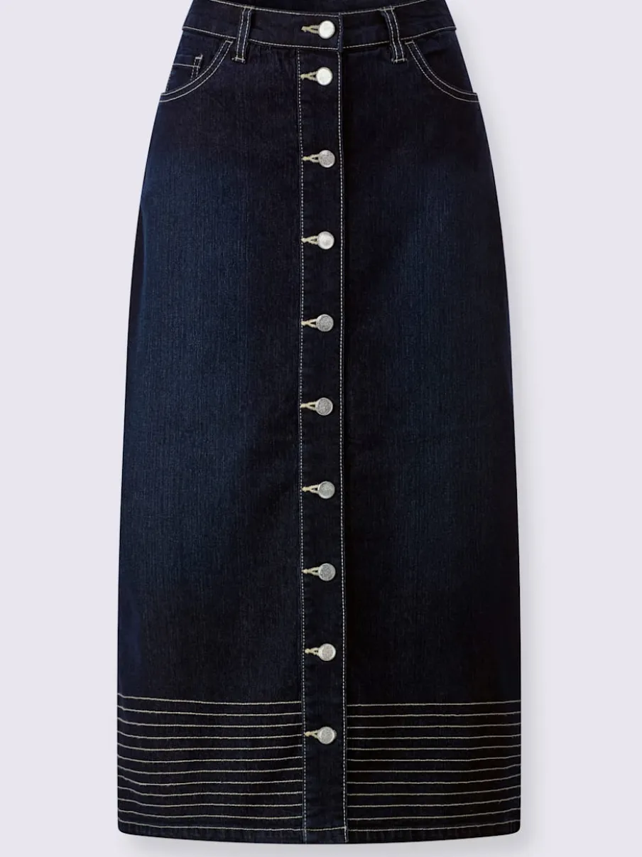 Jupe en jean cinq poches avec boutonnières en denim