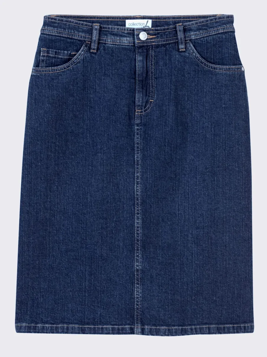 Jupe en jean à fente au dos et coupe cinq poches