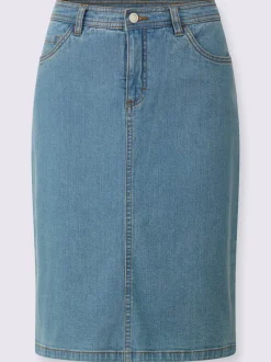 Jupe en jean à fente au dos et coupe cinq poches
