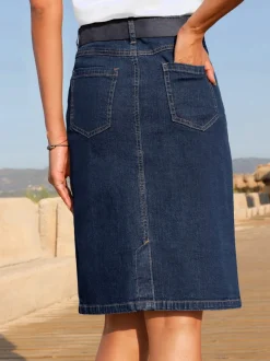 Jupe en jean à fente au dos et coupe cinq poches