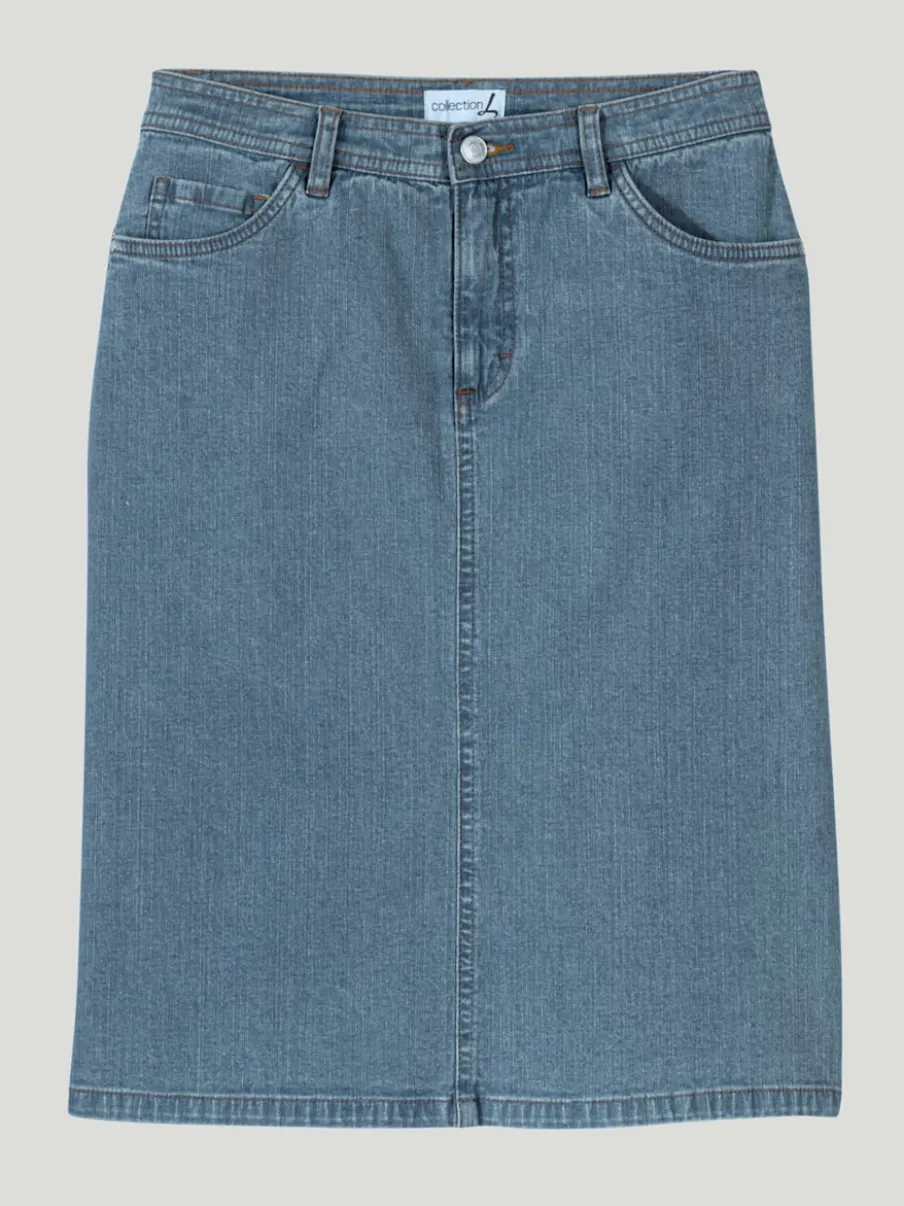 Jupe en jean à fente au dos et coupe cinq poches