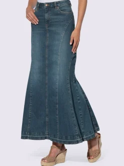 Jupe en jean à godets avec coupe 5 poches et détails en surpiqûre