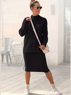 Jupe en tricot midi à bords-côtes avec ceinture élastique
