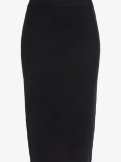 Jupe en tricot midi à bords-côtes avec ceinture élastique