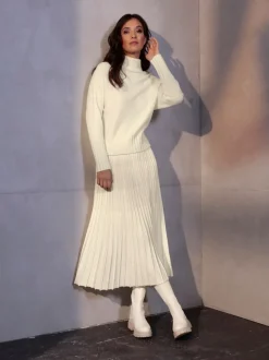 Jupe en tricot plissé avec taille ajustée et élastique confortable