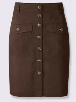 Jupe estivale en lin avec patte de boutonnage et poches.