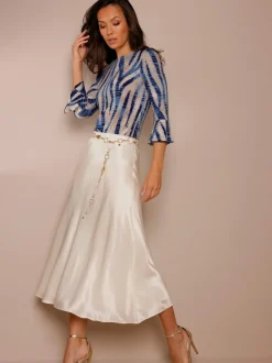 Jupe fluide en soie et viscose avec ceinture élastique