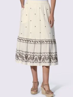 Jupe longue avec broderie florale et ceinture élastique