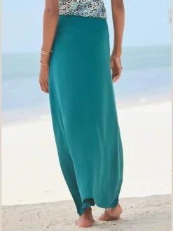 Jupe longue avec large ceinture doublée et fente avant
