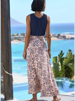 Jupe longue ceinture lisse devant