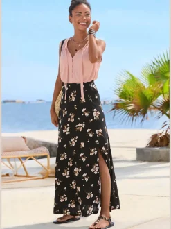 Jupe longue à fente latérale avec imprimé floral intégral