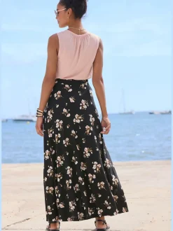 Jupe longue à fente latérale avec imprimé floral intégral