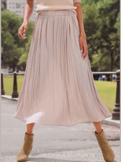 Jupe longue plissée avec ceinture élastique et ourlet droit