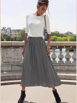 Jupe longue plissée avec ceinture élastique et ourlet droit