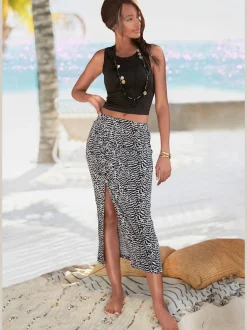 Jupe midi avec ceinture élastique et grande fente