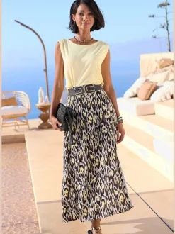 Jupe midi à fente avec imprimé animalier et ceinture structurée