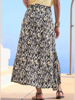 Jupe midi à fente avec imprimé animalier et ceinture structurée