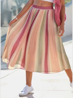 Jupe midi plissée avec motifs rayés et bords-côtes