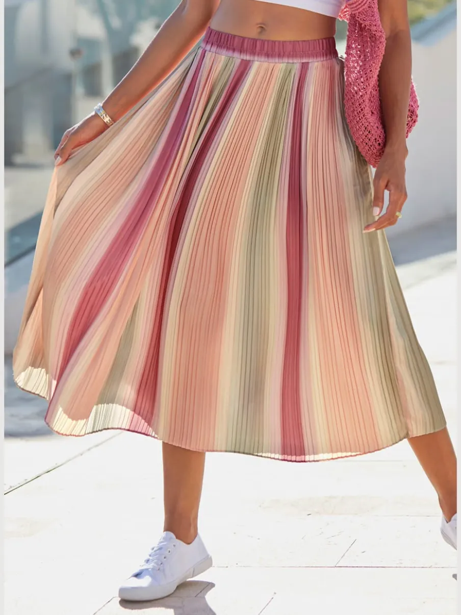 Jupe midi plissée avec motifs rayés et bords-côtes